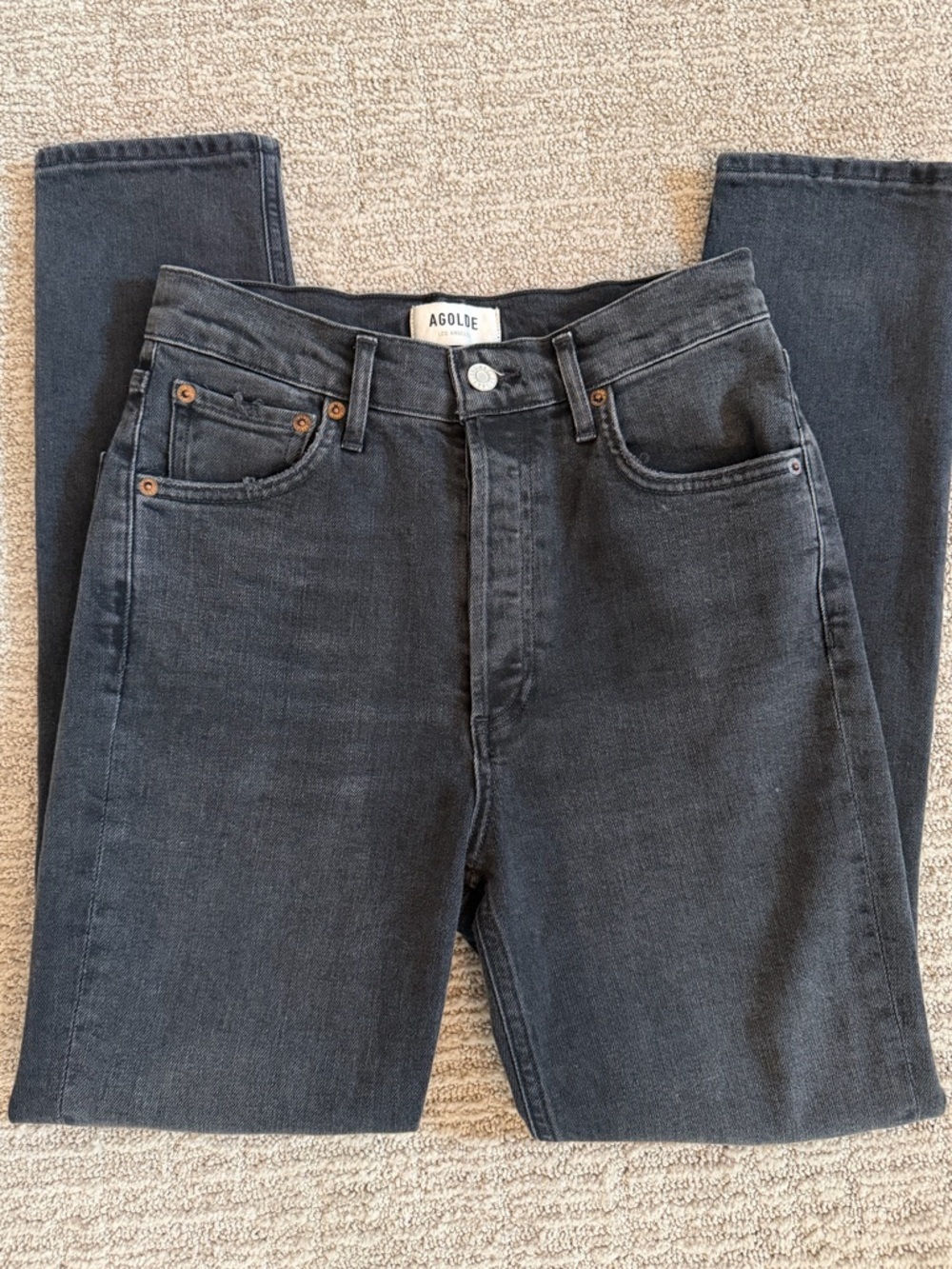 AGOLDE Womens Slighty Distressed Black Slim Jean